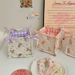 paniers rangement vichy ours fleurs blanc rose violet texturés rubans décoratifs organisateur cosmétiques