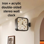 horloge murale double face moderne aiguille quartz noir blanc doré aiguilles poteau métallique