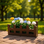 miniature clôture fleurs roses artificielles feuilles vertes décoration jardin blanc marron miniature