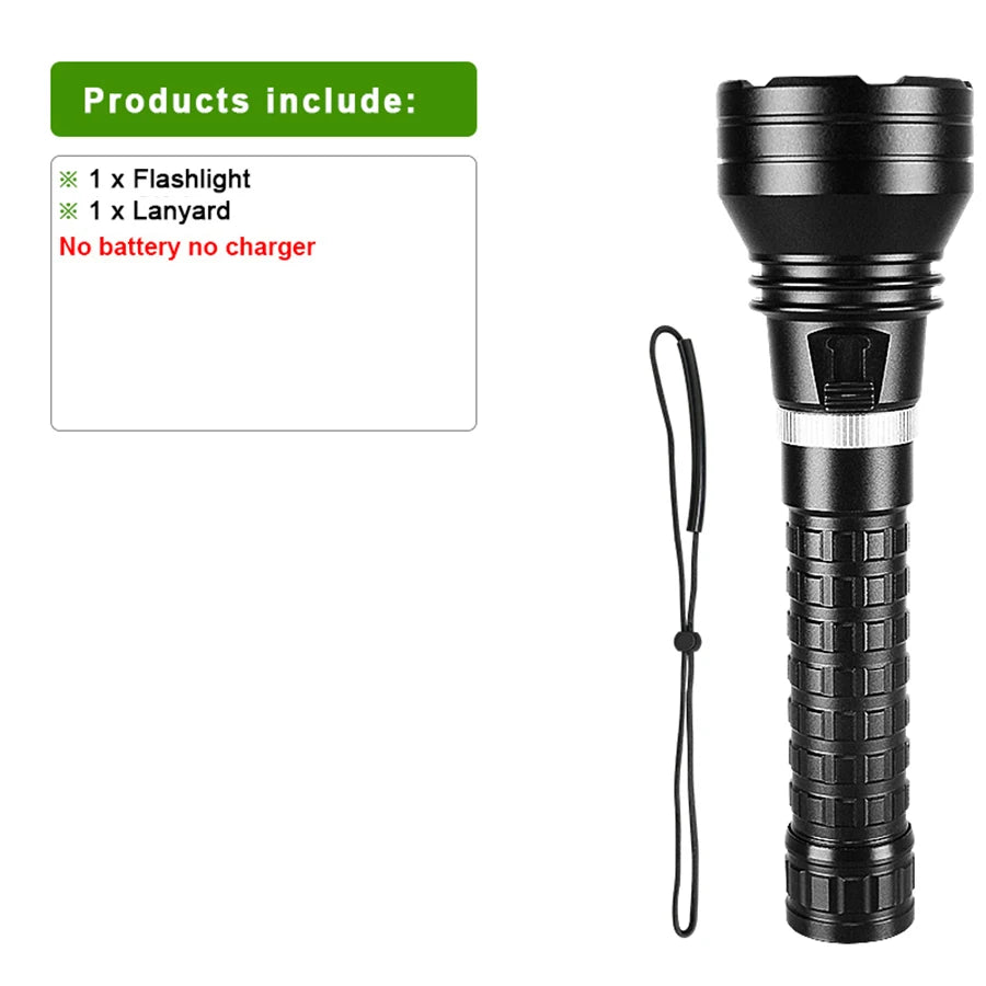 lampe torche noire led rechargeable 500m lumiere intense resistant chocs auto defense camping plongee