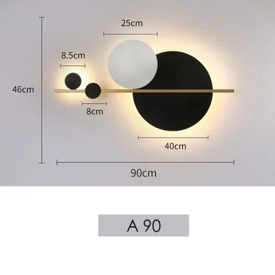 lampe murale moderne minimaliste noir blanc doré géométrique fixée mur sphères cercles barre translucide