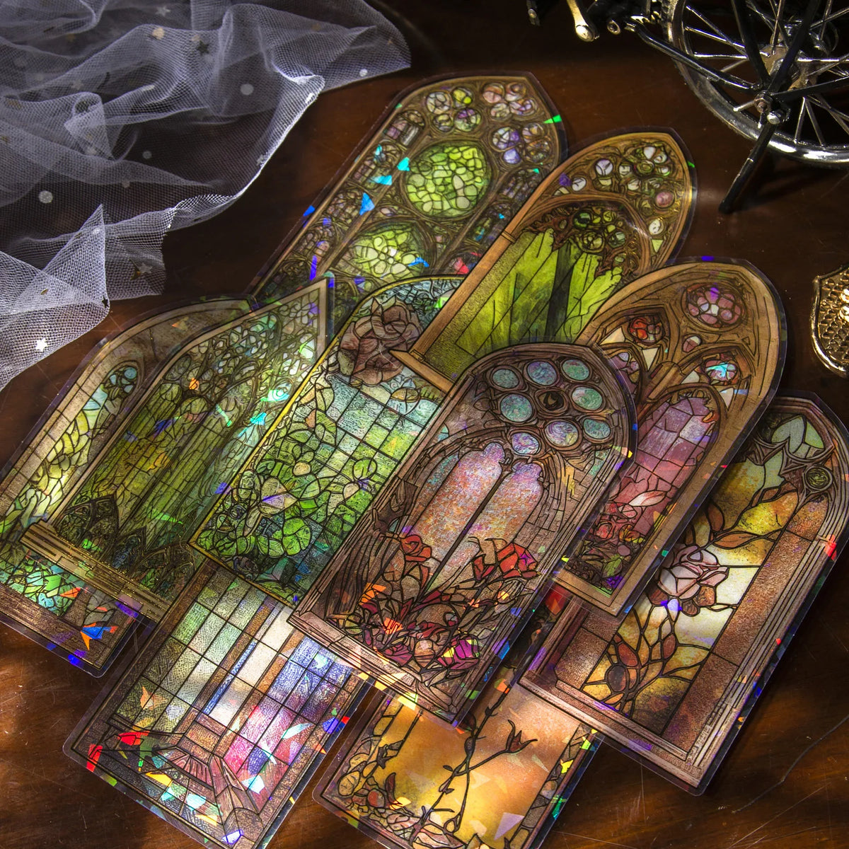 stickers adhésifs art nouveau fleurs motifs géométriques mosaïque transparents boîte emballage