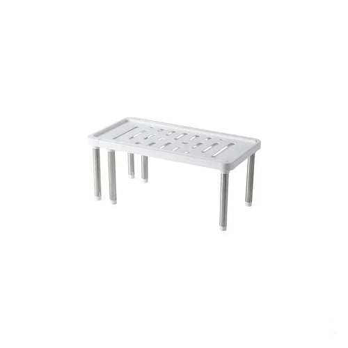 étagère cuisine rétractable blanc gris moderne perforations pieds métalliques bouteilles épices appareils électroménagers