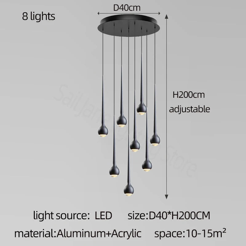 suspension lumineuse argentée gouttes pluie contemporaine fil 2000 82000 lumens chambre salon étude