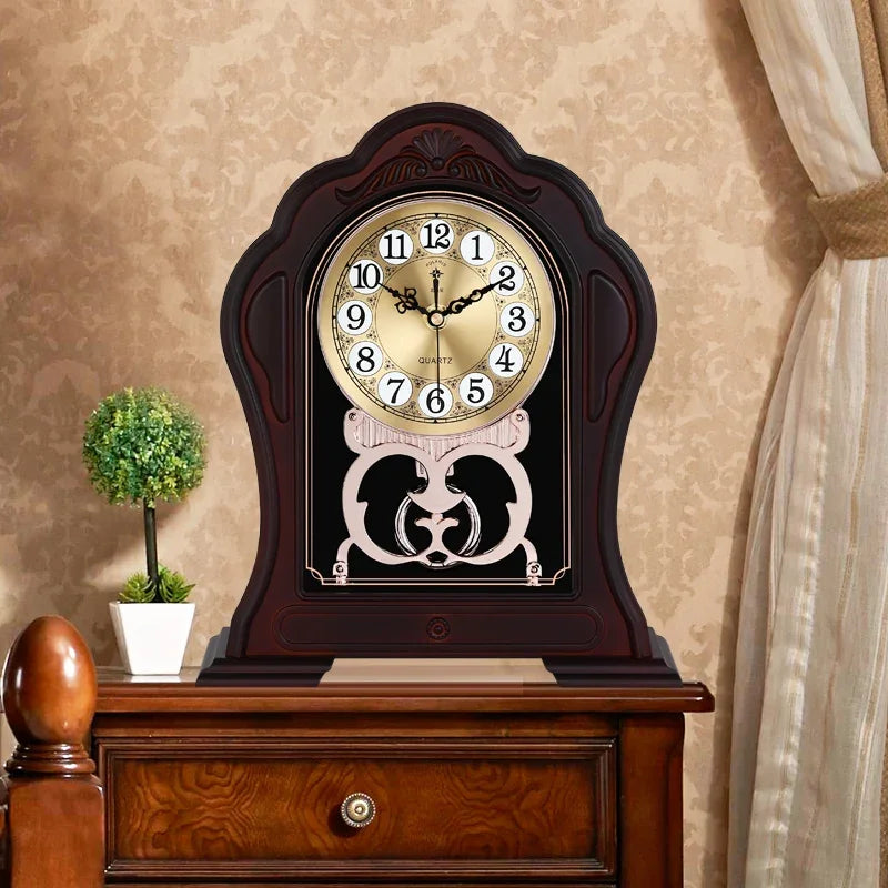 horloge décorative marron foncé rétro chiffres arabes transparente fleurs artificielles vintage européenne