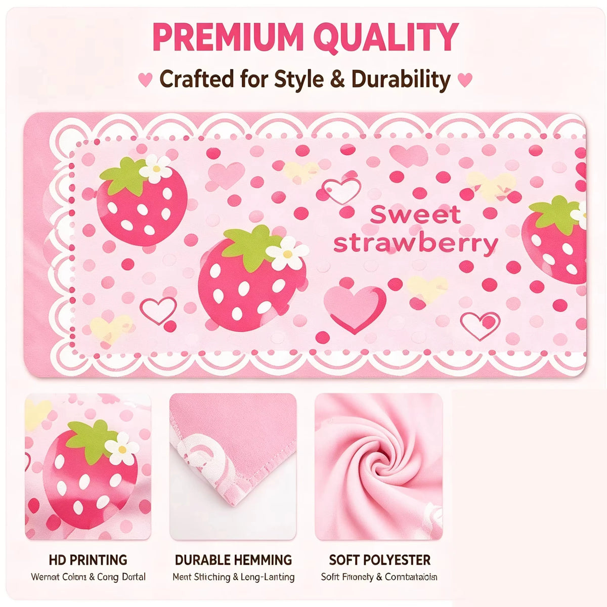 tapisserie murale longue fraises coeurs dentelle rose chambre fille kawaii décoration tête lit douce