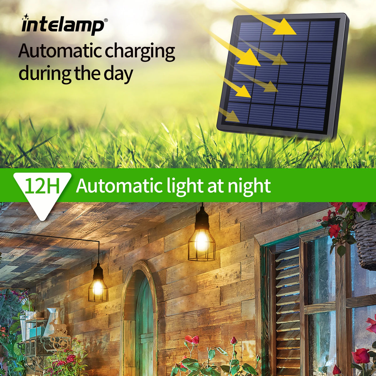 lampe solaire pendante panneau séparé ip65 protection abs noir industrielle rustiqueextérieur camping abri