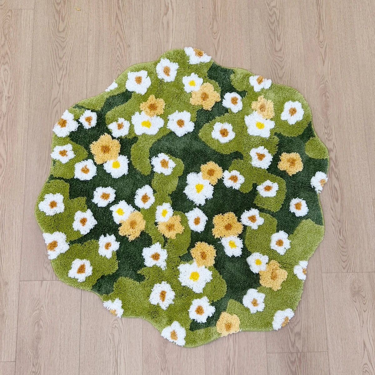 tapis vert fleurs blanches jaunes polyester caoutchouc antidérapant moderne salon chambre coucherextérieur