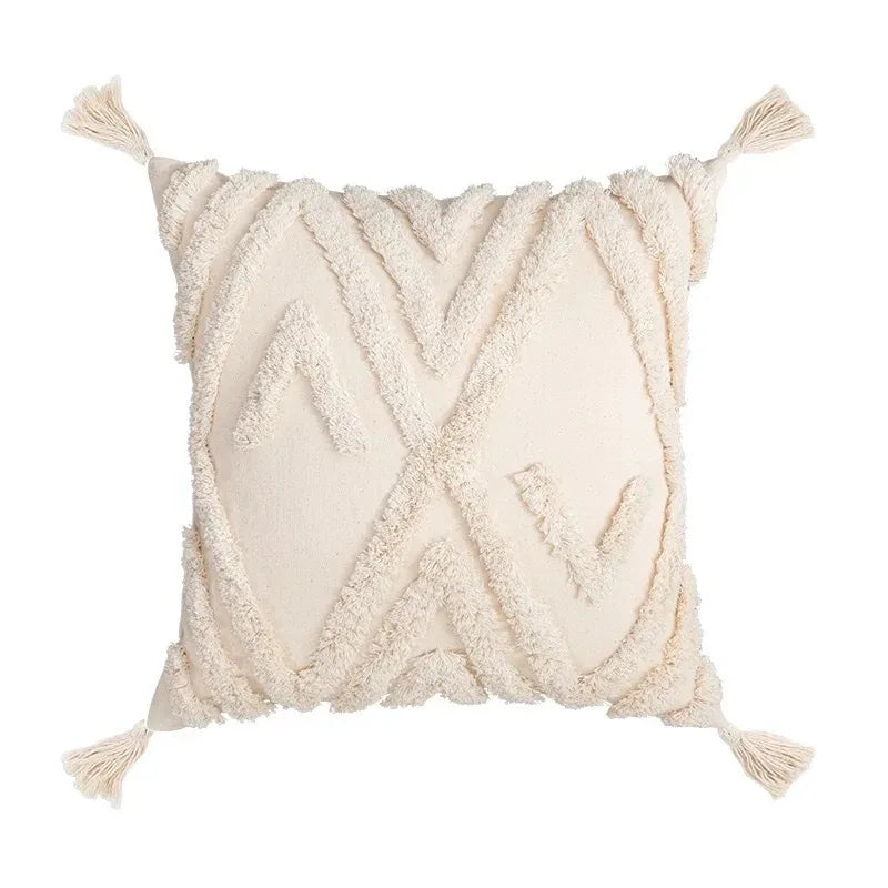 taies d'oreiller géométriques brodées modernes coton polyester blanc orange gris respectueux environnement opaques maison