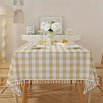 nappe table carreaux géométriques beige blanc noir tassellets classique rustique polyester imperméableextérieurintérieur