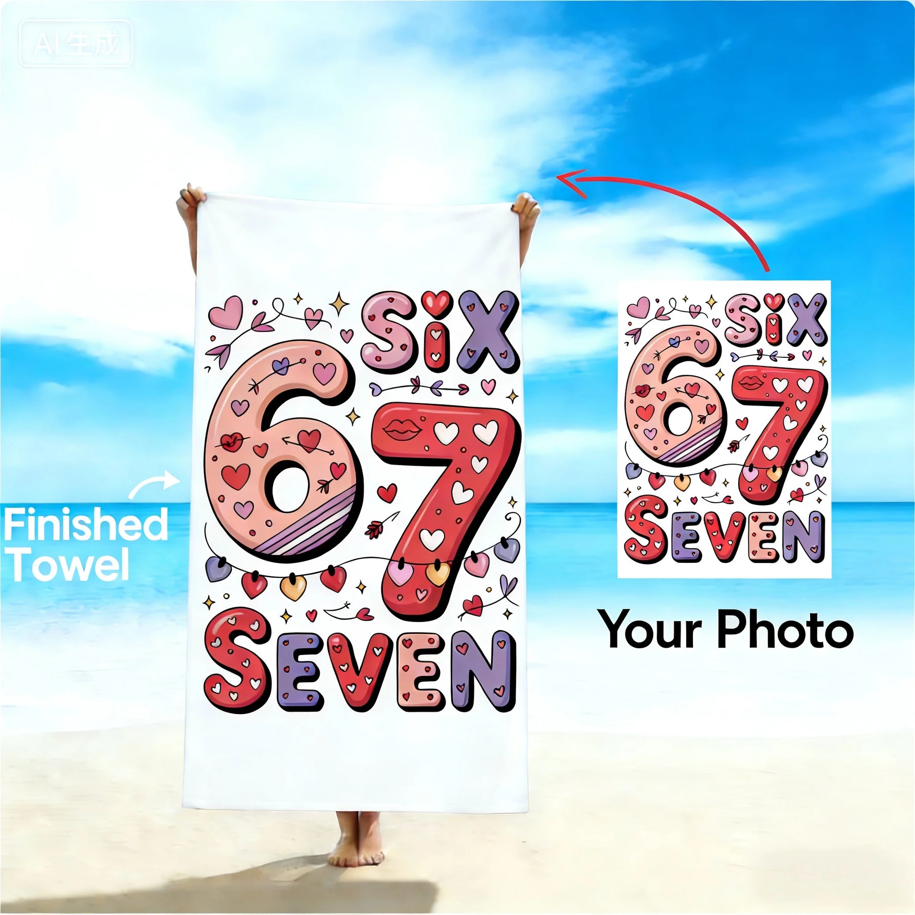 Détail de l'impression 3D sur serviette de plage en polyester