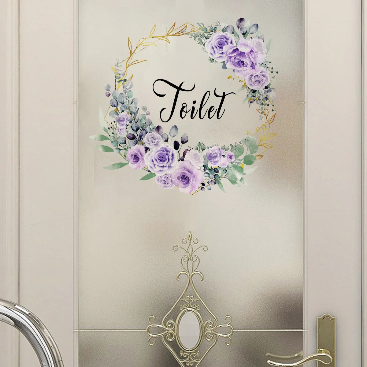 autocollant mural violet vert doré rose feuilles classique adhésif toilet salle bains décoration maison