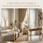 rideau moderne rustique coton anneaux bois pompon frange beigeclair