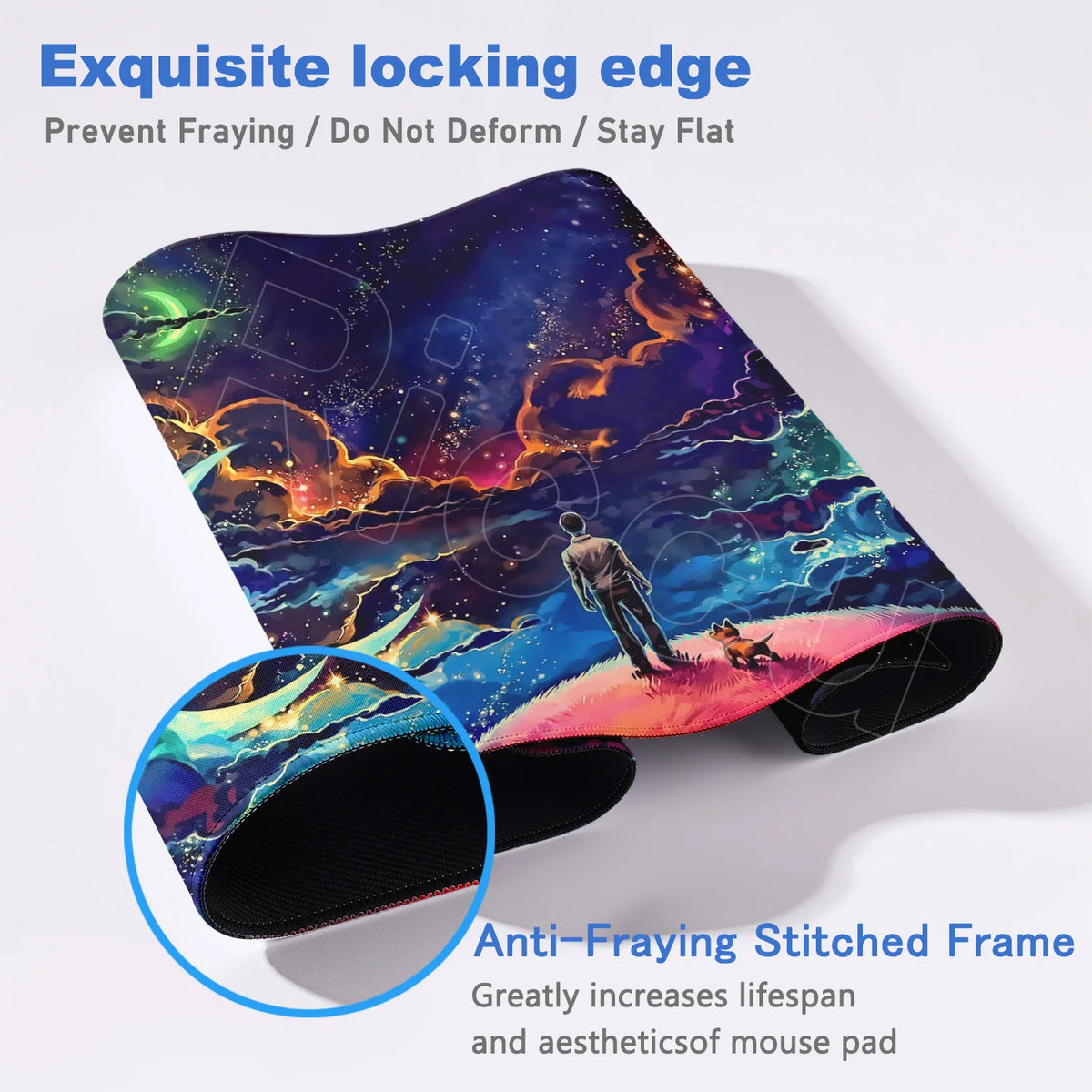 tapis souris gaming large taille bleu violet nuages étoiles antiderapant moderne