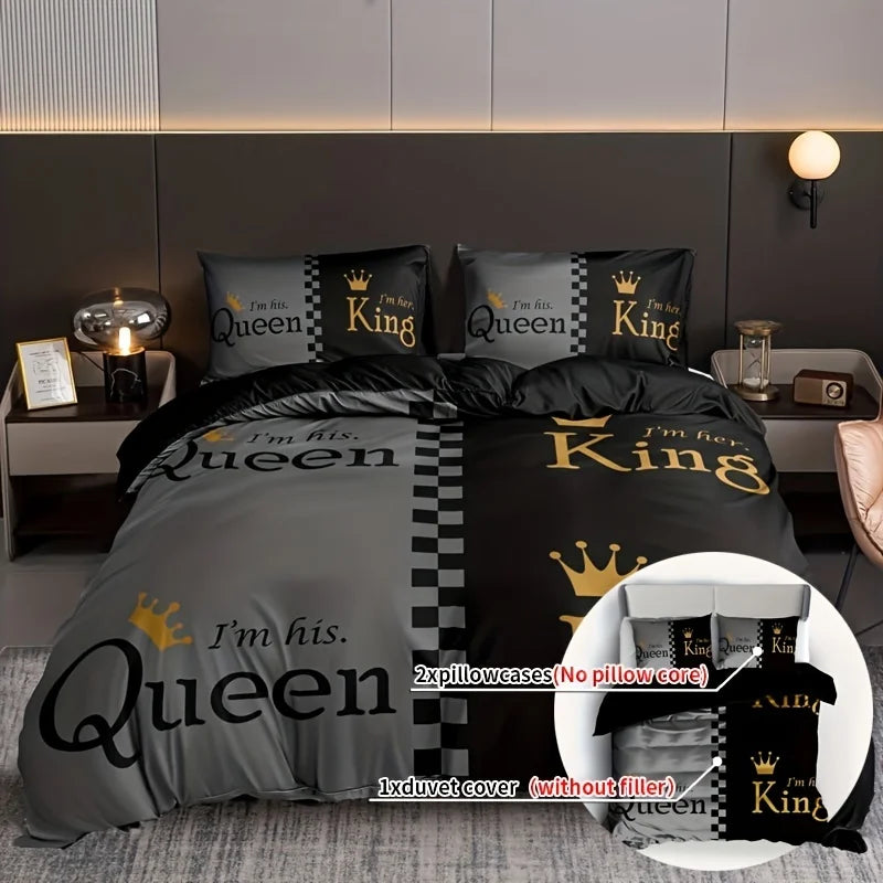 Ensemble housse de couette couronne microfibre bourgogne