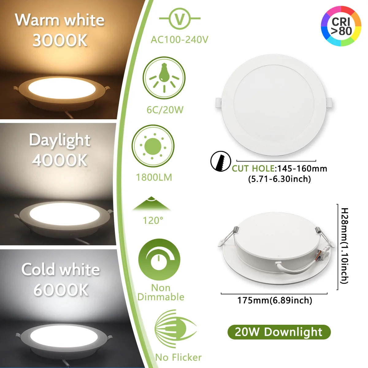 downlights led 10w 14w 17w 20w 24w 6w 3000k 4000k 6000k blanc moderne