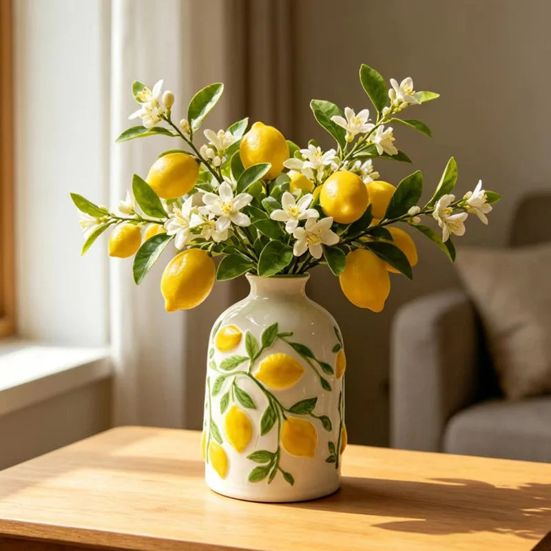 vase decoratif fleurs artificielles lemons peintures main decoration intérieure rustique maison
