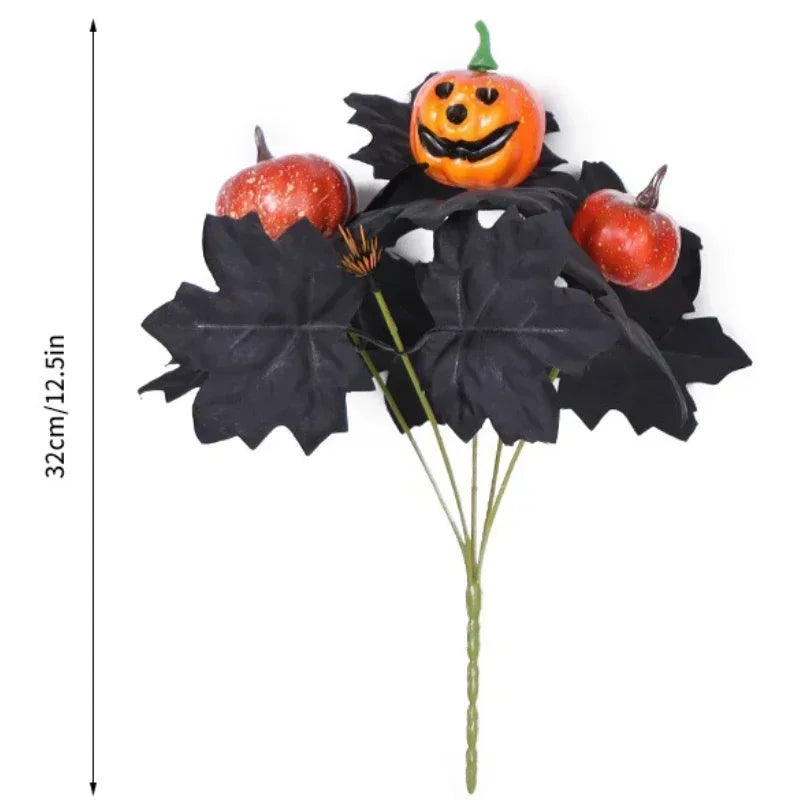 décoration halloween citrouille feuilles noires bouquet artificiel soie vase tableextérieur 32cmbranches