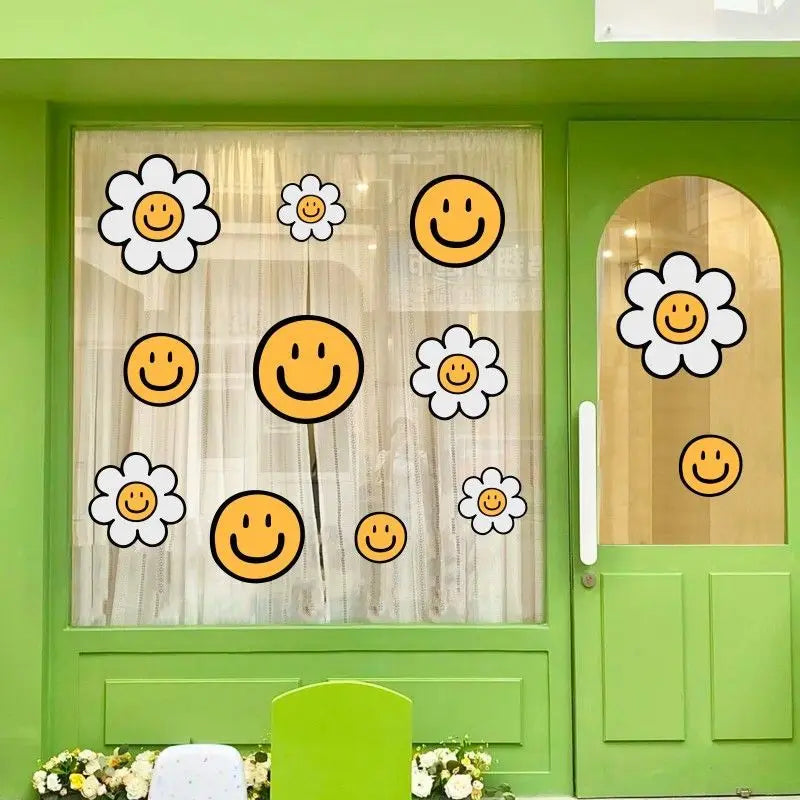stickers muraux fleurs sourires motifs colorés moderne adhésif facile décoration intérieure joyeuse variété tailles