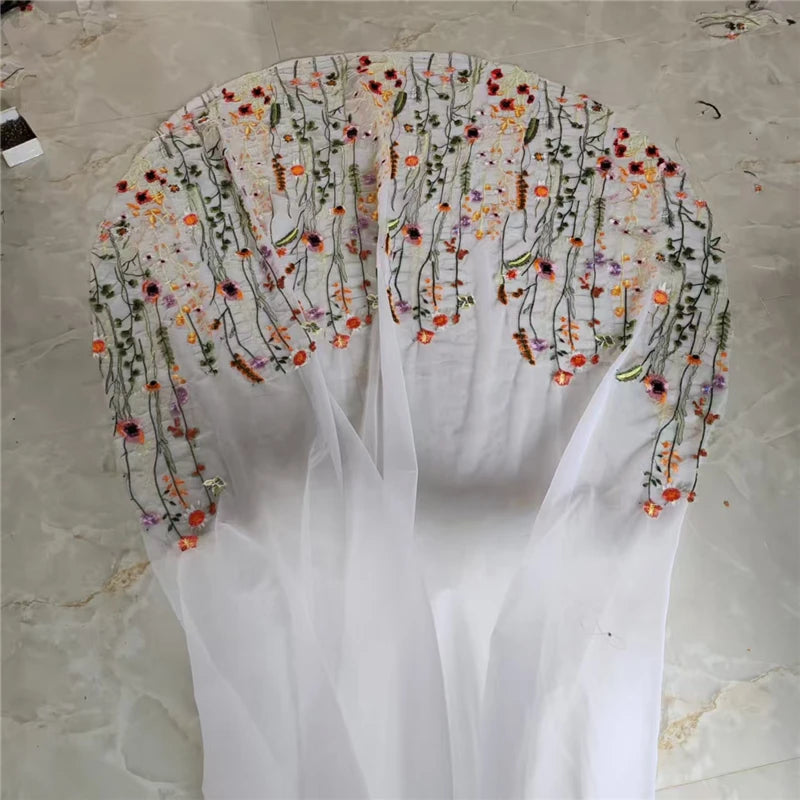 voile mariée blanc brodé fleurs classique romantique translucide ivory tulle cape comb
