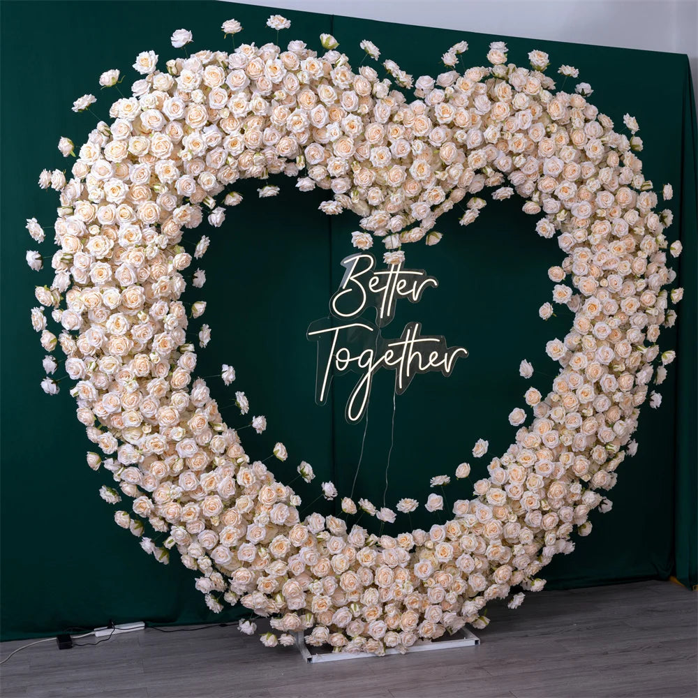 décoration événement romantique mariage cœur fleurs roses artificielles enseigne lumineuse better togetherextérieur