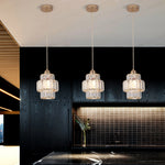 Suspension lumineuse transparente moderne rangs verre dorés élégante chambre salon