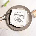 serviettes jetables blanc motif floral calligraphie dorée élégantes mariage anniversaire fêtes variées