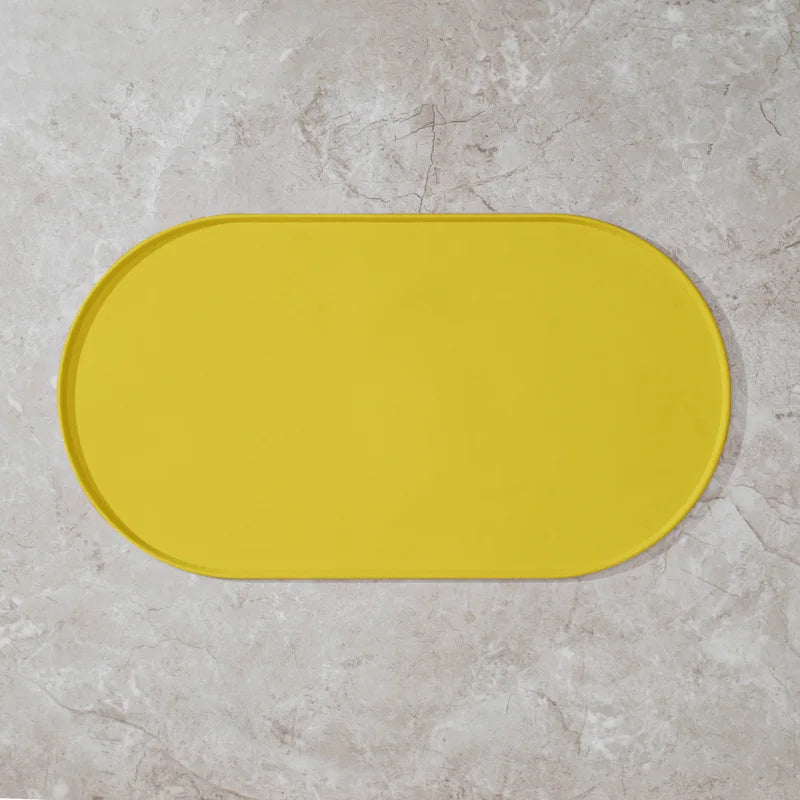 tapis alimentation animal compagnie moderne beige jaune rose antidérapant imperméable assiettes