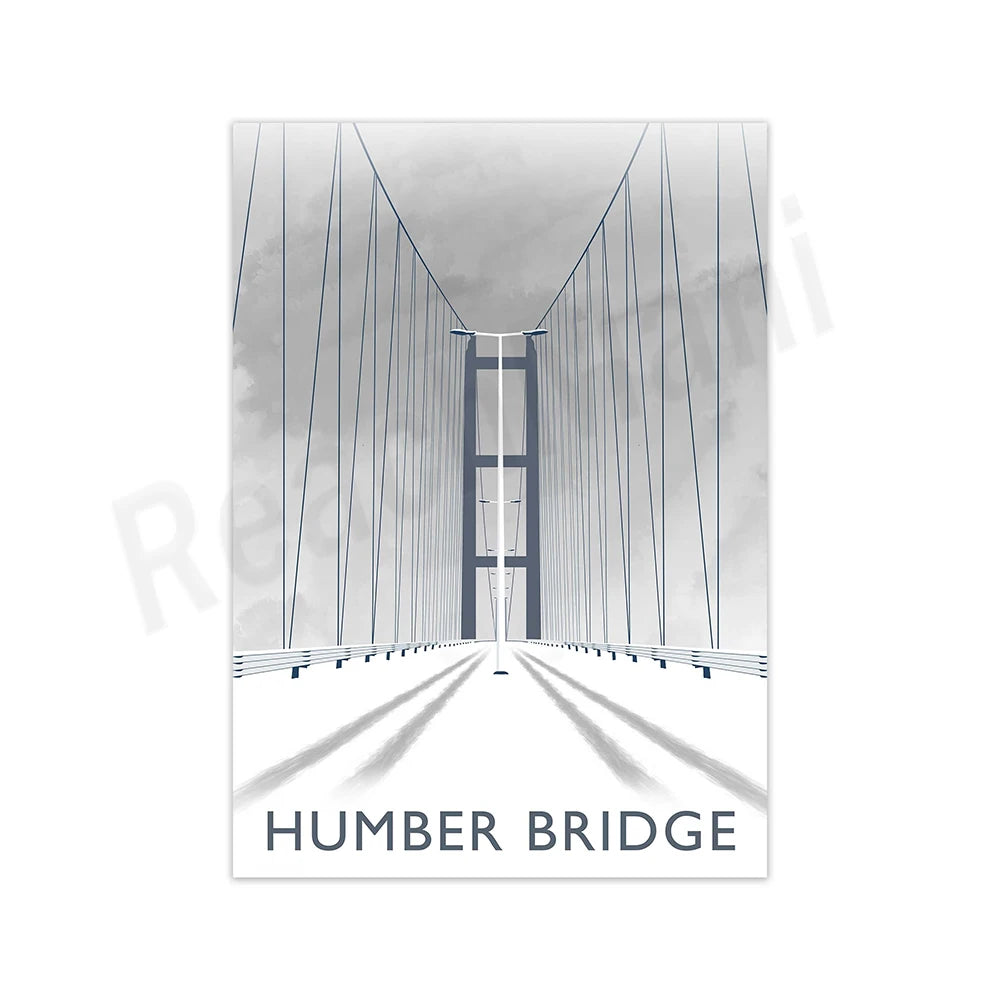 Le pont Humber, un impressionnant ouvrage d'art suspendu avec ses câbles d'acier traversant un ciel nuageux.