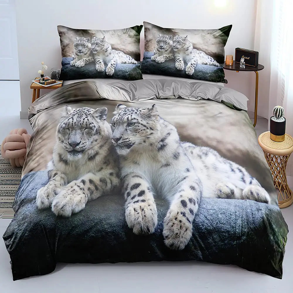 Ensemble 3 pièces housse de couette et taies d'oreiller guépard