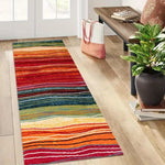 tapis moderne bleu beige rayé rustique salon chambre salle bain polypropylène polyester