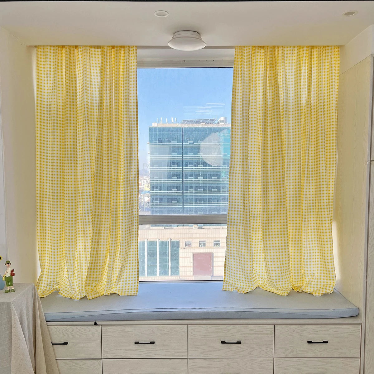 rideaux jaune clair carreaux classique opaques chambre salon polyester haute densité
