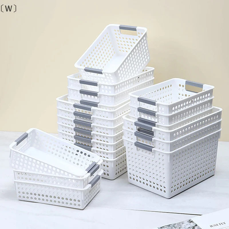 paniers rangement plastique blanc perforations carreaux moderne minimaliste utilitaire officesupply