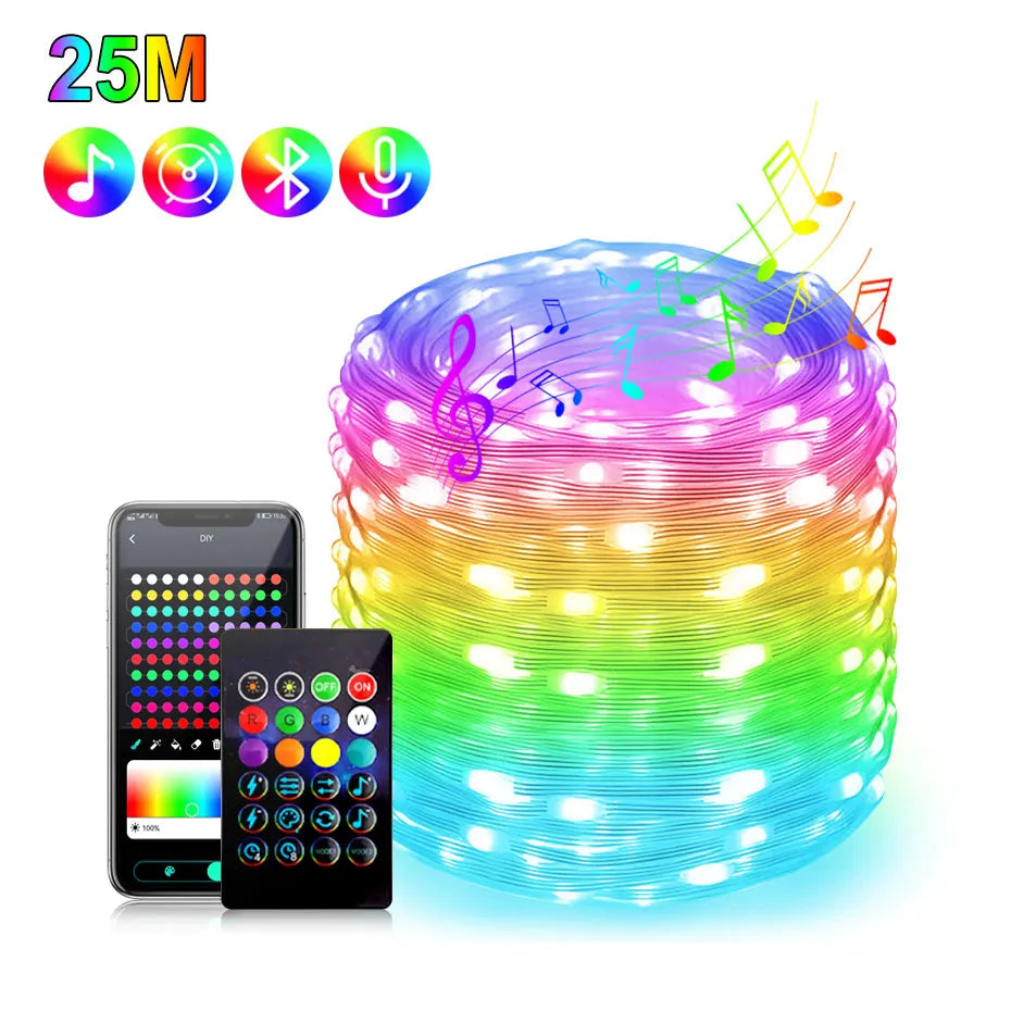 guirlande lumineuse led multicolore clips moderne décoration intérieure noël 1m 50m usb bluetooth
