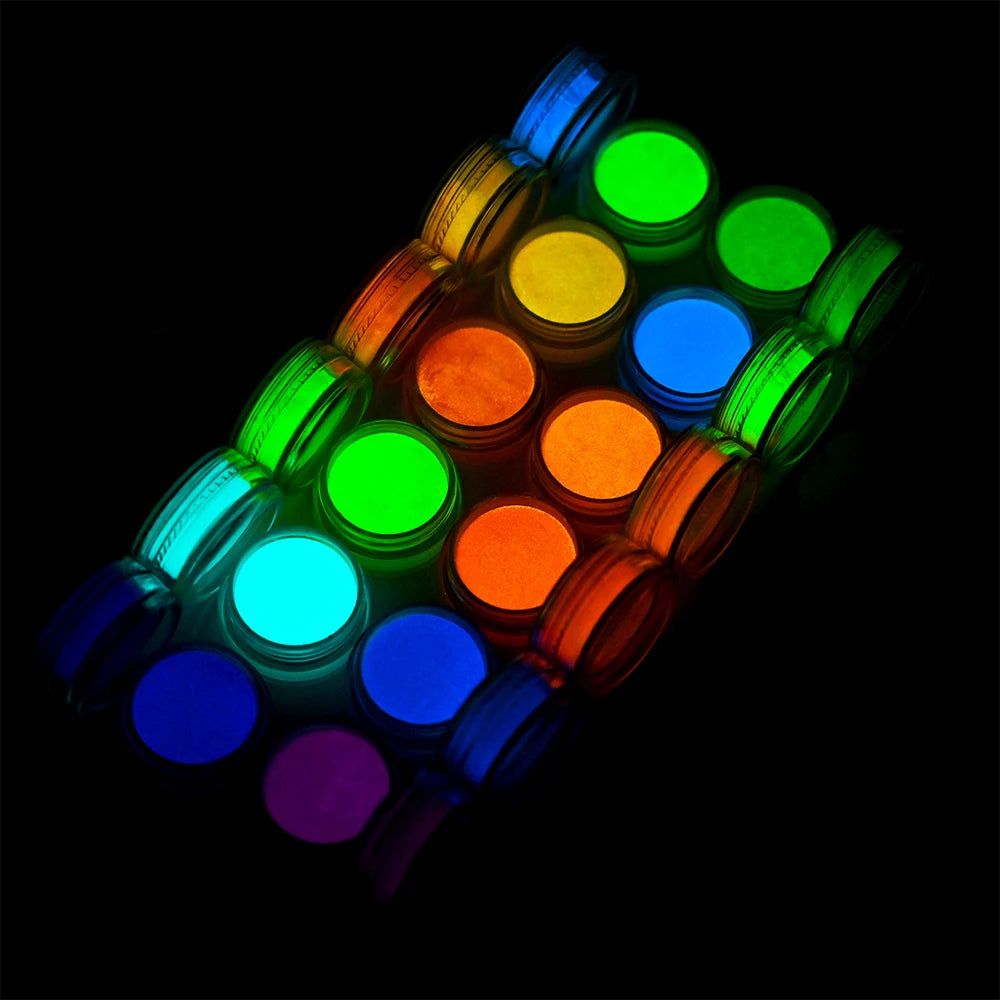 poudre fluorescente glow nuit 12 couleurs vert bleu orange rose moderne nail art vernis