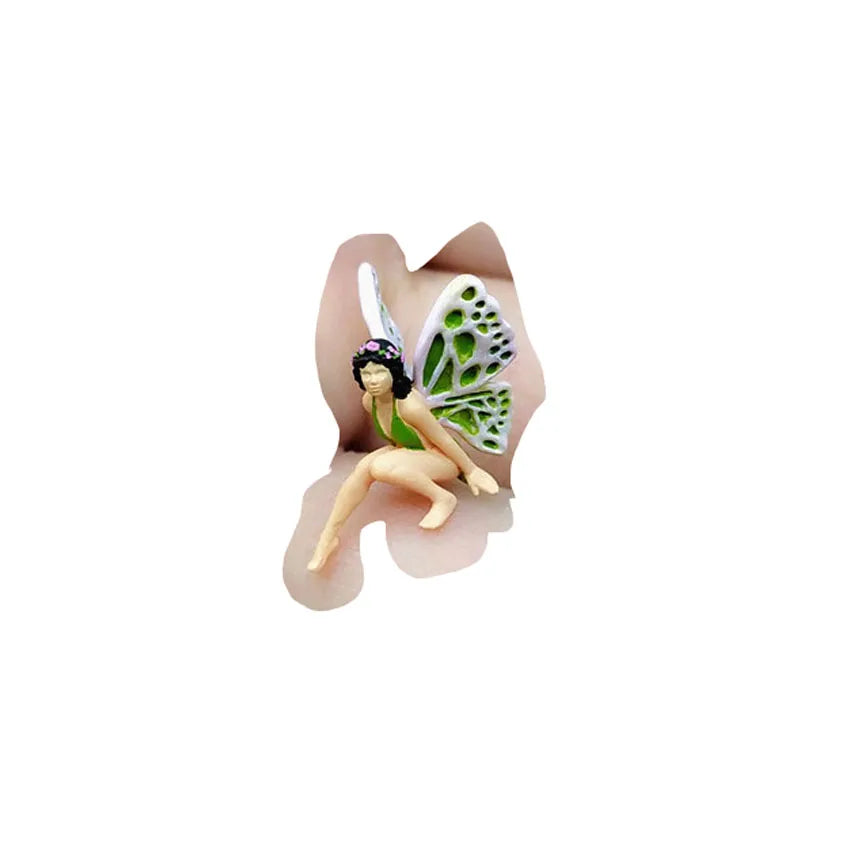 figurine fée miniature verte ailes feuille peau chair accessoire décoration jardin fantaisie blanc