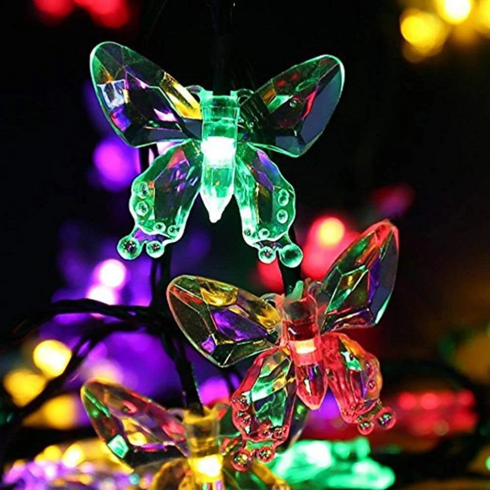 guirlande lumineuse solaire extérieure 50 led papillons féeriques multicolores modes éclairage
