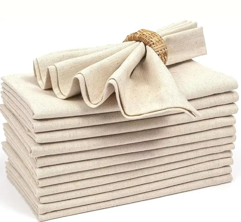 serviettes table polyester rustique beige clair tissu lin opaques clips métalliques 6pcs 12pcs decoration
