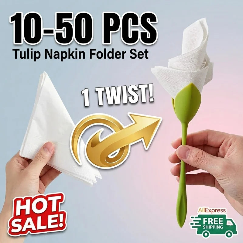 porte serviette floral tulipe vert blanc festif decoration table mariage serviettes pliees assiettes noires