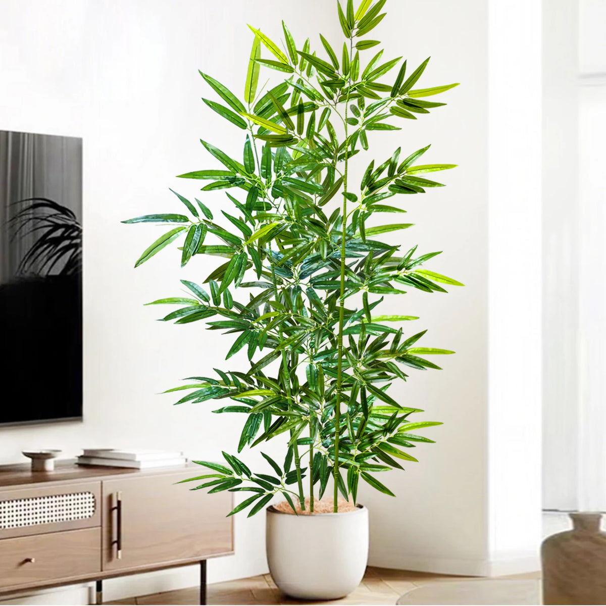 plante artificielle feuilles bambou vert pot blanc décoration intérieur moderne jardin maison