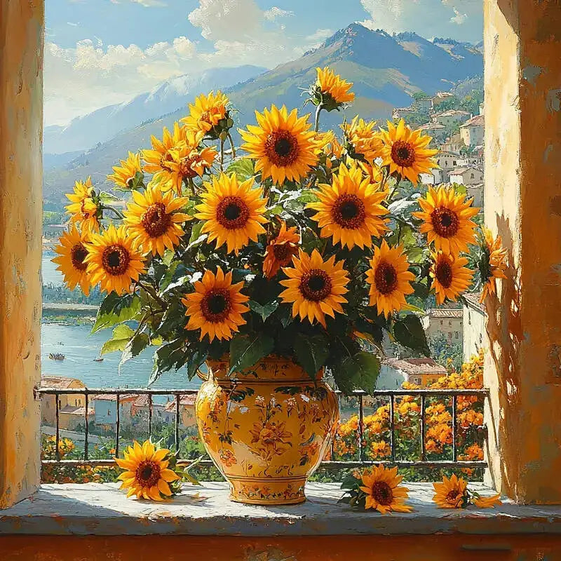 broderie animaux fleurs tournesols paysage montagne aiguilles fil instructions classique 34x40cm