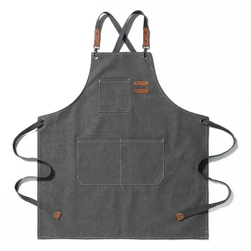 tablier cuisine toile coton gris classique poche avant écrous rubans fixations professionnel