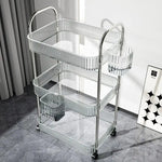 chariot roulettes transparent moderne compartiments striés rangement cosmétiques objets divers