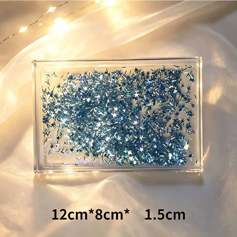 boîte décorative transparente paillettes étoiles moderne violet bleu doré