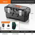 boîte outils noire orange clips multifonctionnelle perceuse batterie sac clé douille première secours lampe