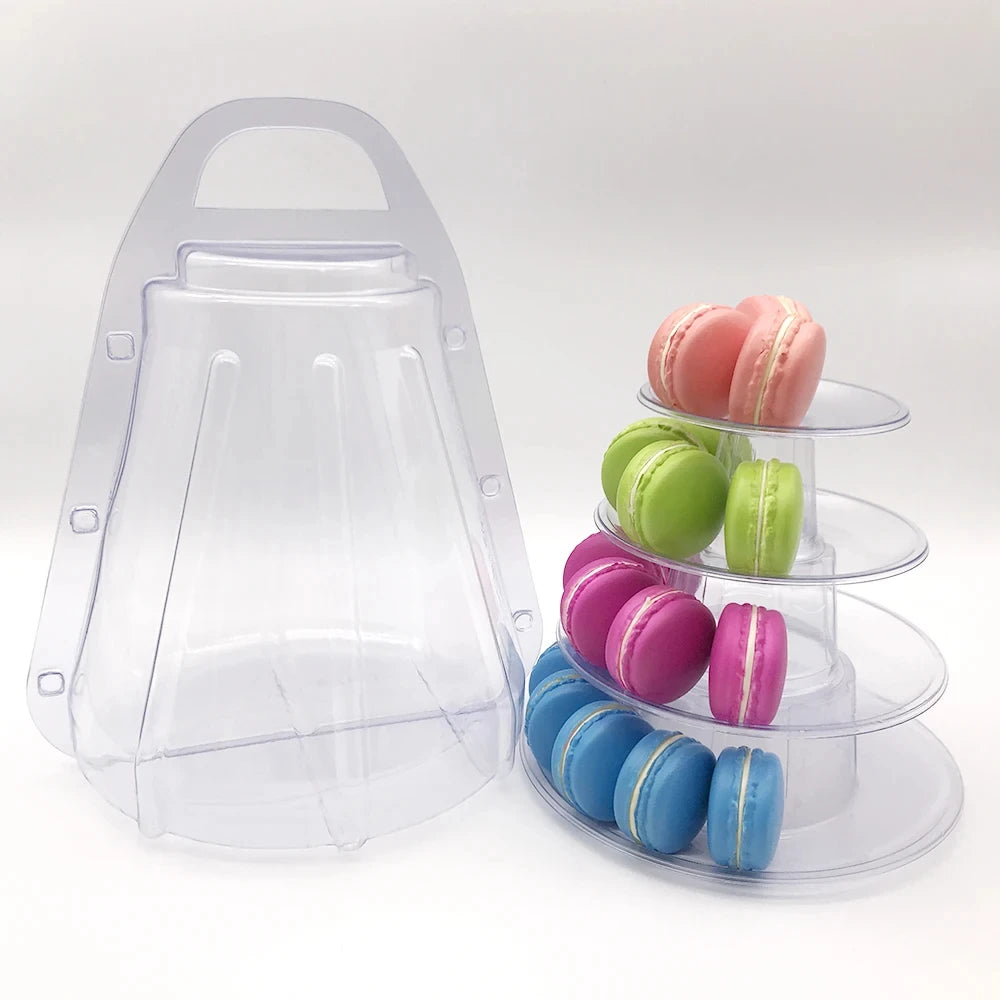 présentoir macarons plastique transparent moderne élégants socle trois niveaux cloche anse