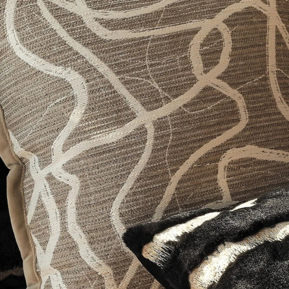 coussin moderne floral rayures beige noir blanc résistant polyester coton