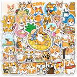 stickers autocollants dessins animés chiens corgis orange blanc bleu jaune vert rose bruns waterproof