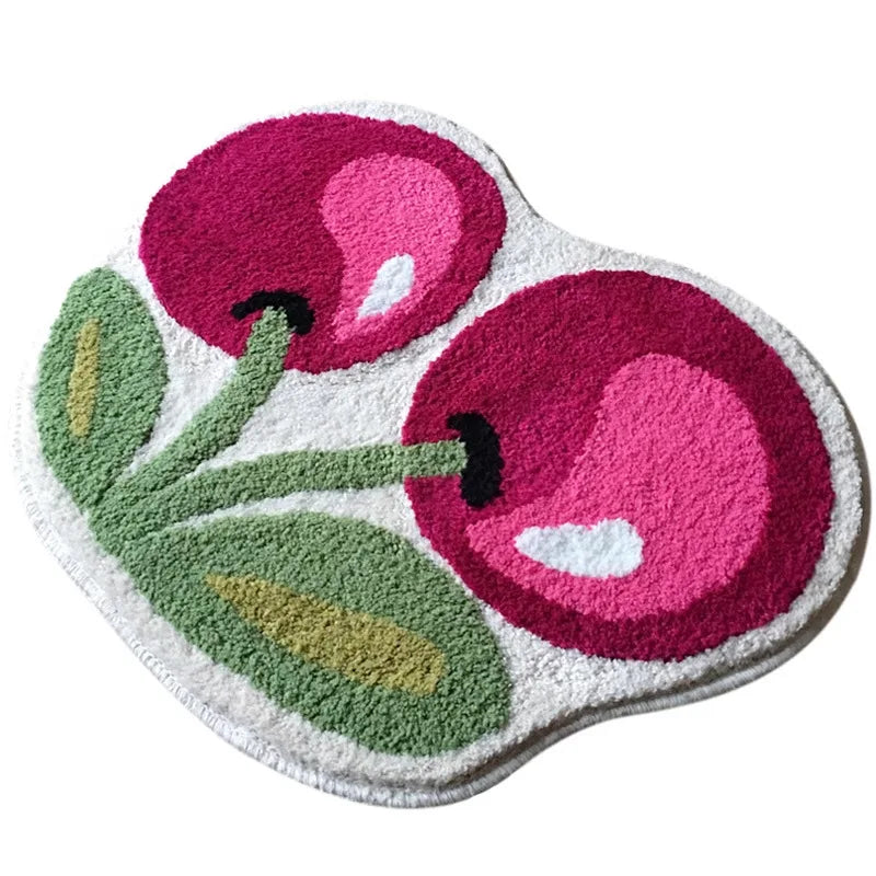 tapis moderne motif feuilles cerises vertes blanches douces décoration intérieure résistant lavable chambre salon