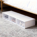 boîtes chaussures transparentes blanc modernes empilables rangement tiroirs anti poussière chambre dortoir
